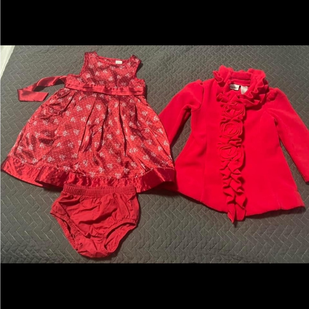 3 piece baby Girls outfit Carters 2 pc dress 18 m and Jacket red size 12m
